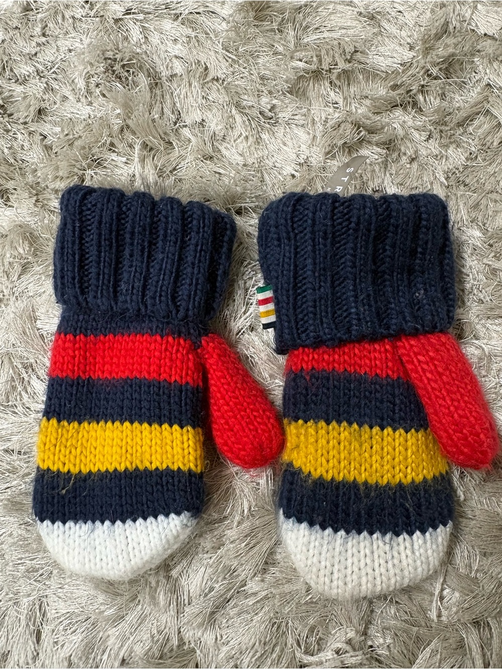 🇨🇦 HBC kids Knit Stripe Mittens - Navy, Red, Yellow, White